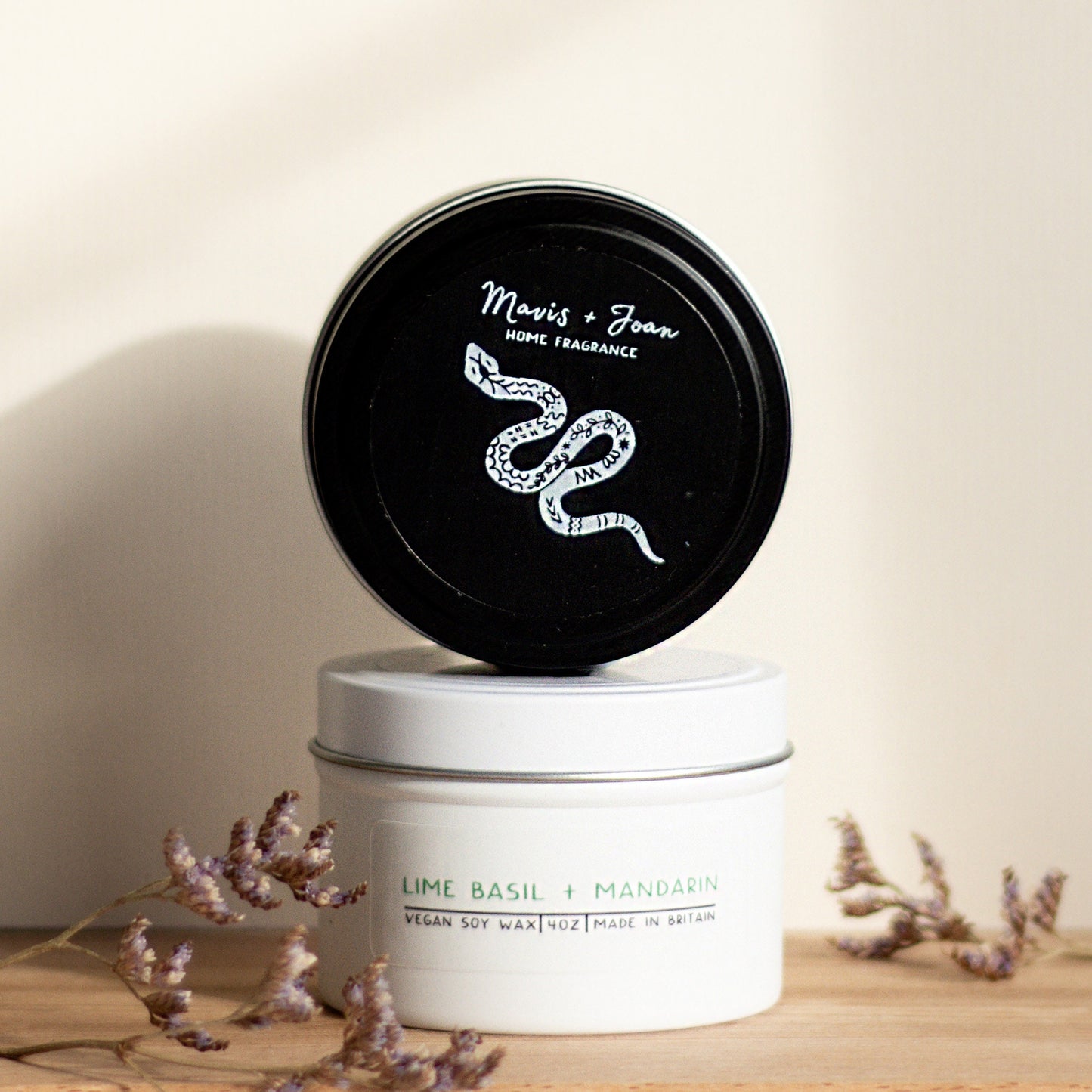 Tin candle, Lime Basil and Mandarin - Fruity and citrus.