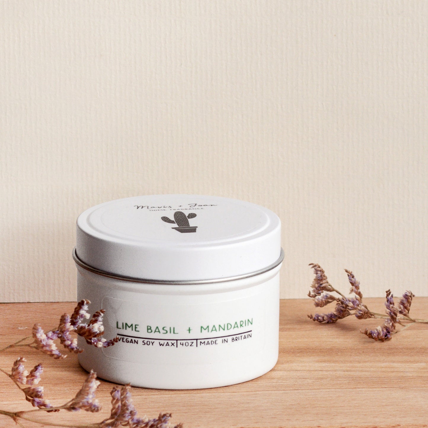 Tin candle, Lime Basil and Mandarin - Fruity and citrus.