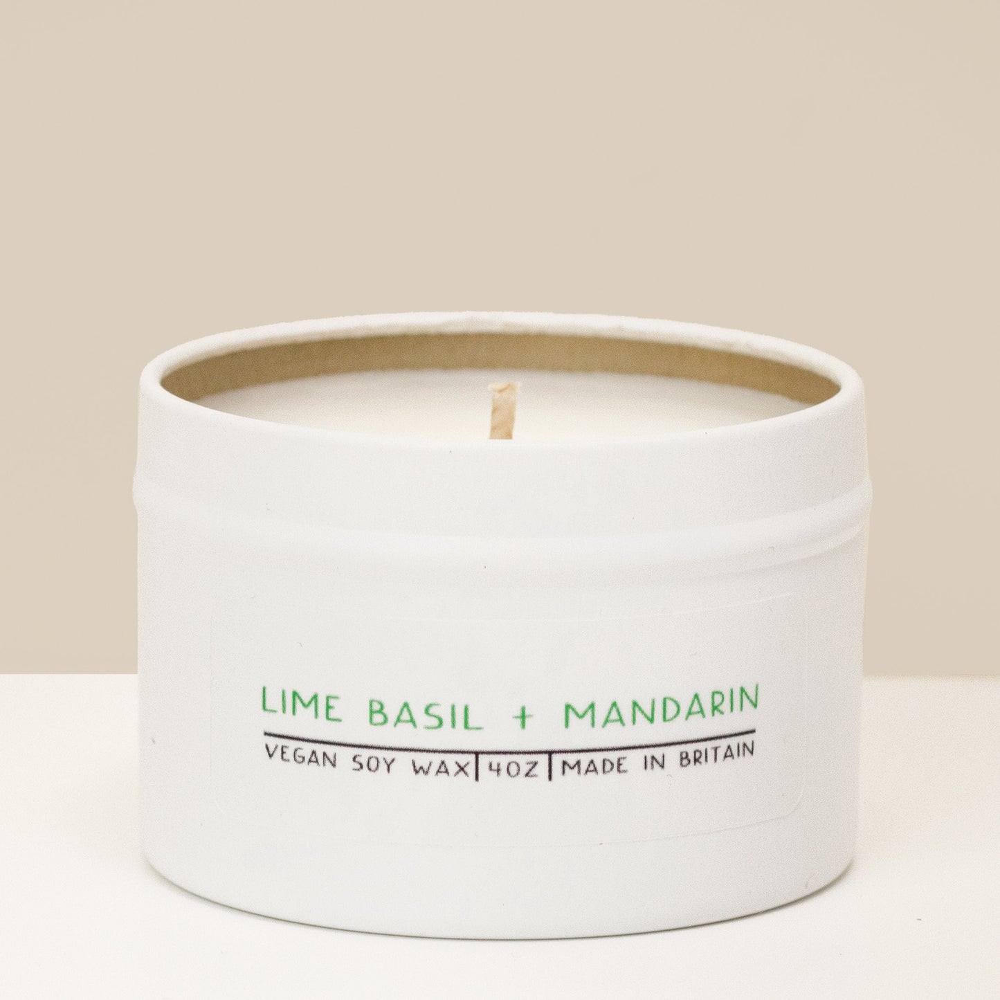 Tin candle, Lime Basil and Mandarin - Fruity and citrus.